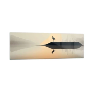 Quadro su vetro - Un uccello su un'isola in un lago calmo con tonalità calde - 160x50cm - Il signore del lago - Decorazione murale moderna per soggiorno e camera da letto ARTTOR