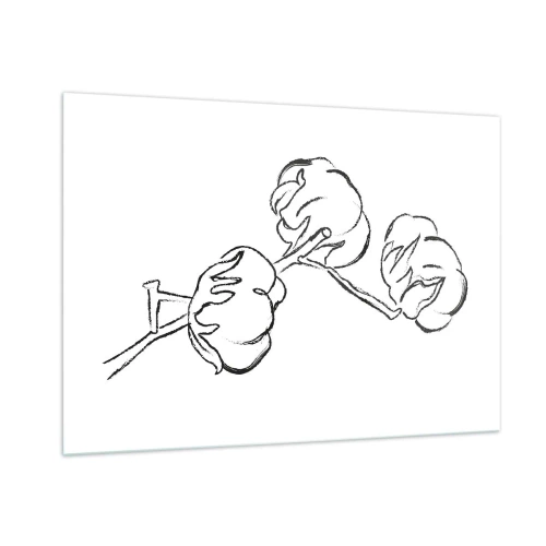 Quadro su vetro - Uno schizzo minimalista di un ramo di cotone disegnato con linee nere. - 100x70cm - Piumino di cotone - Decorazione murale moderna per soggiorno e camera da letto ARTTOR