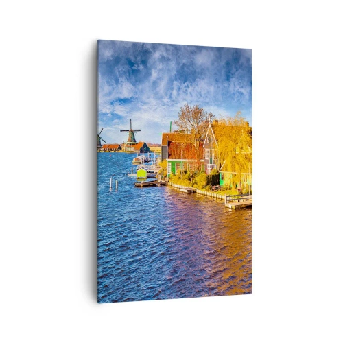 Quadro su tela - Stampe su Tela - Case pittoresche e mulini a vento in riva all'acqua - 80x120cm - Da secoli immutabile - Decorazione murale moderna per soggiorno e camera da letto ARTTOR