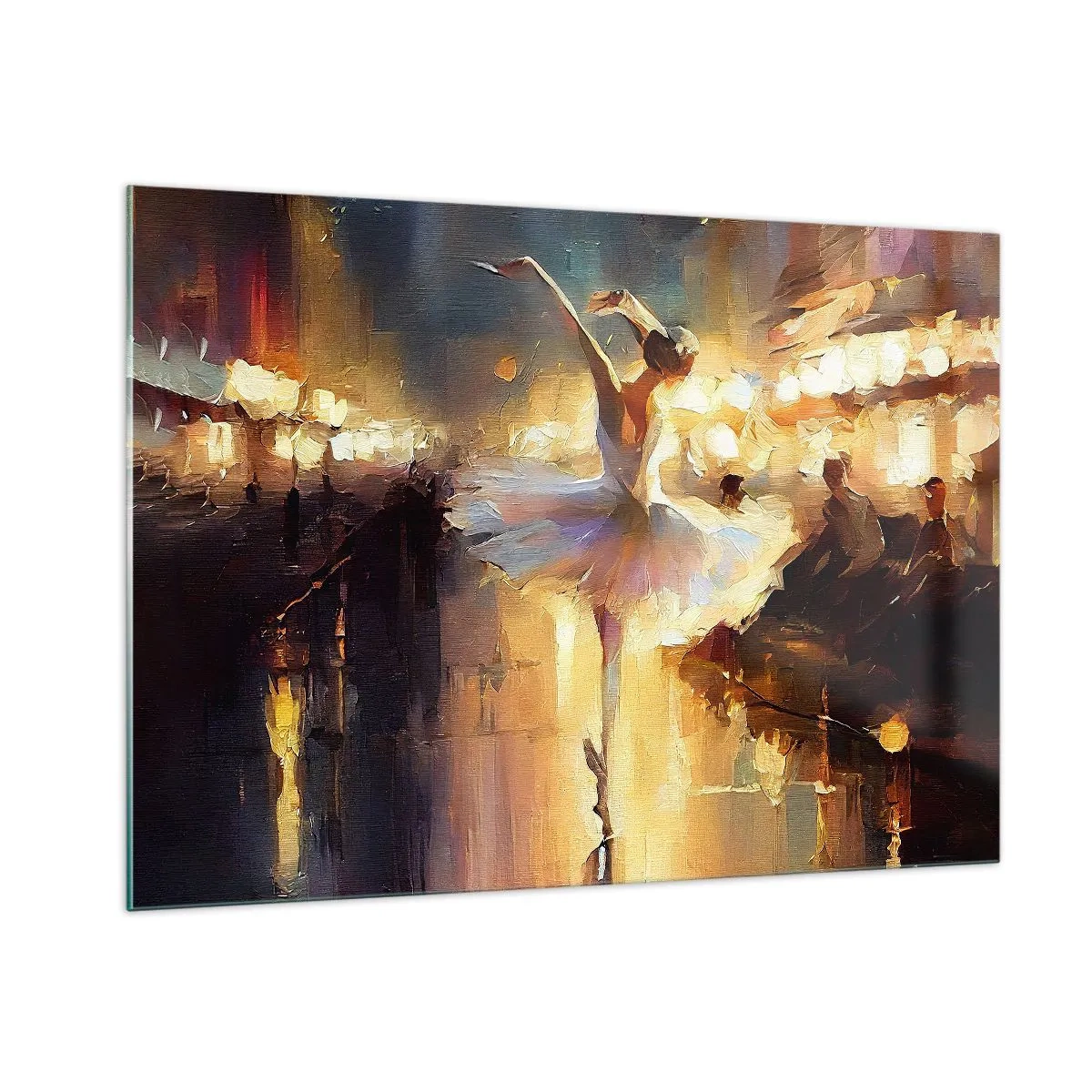 Quadro su vetro - Ballerina alla luce delle luci della città - 100x70cm - Miracolo nella strada - Decorazione murale moderna per soggiorno e camera da letto ARTTOR