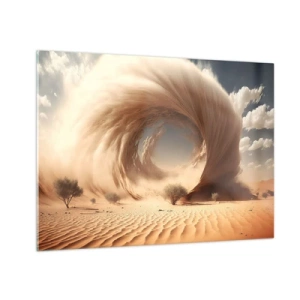 Quadro su vetro - Un vortice di sabbia del deserto crea un portale tra il cielo e le dune. - 70x50cm - Il portale è aperto - Decorazione murale moderna per soggiorno e camera da letto ARTTOR