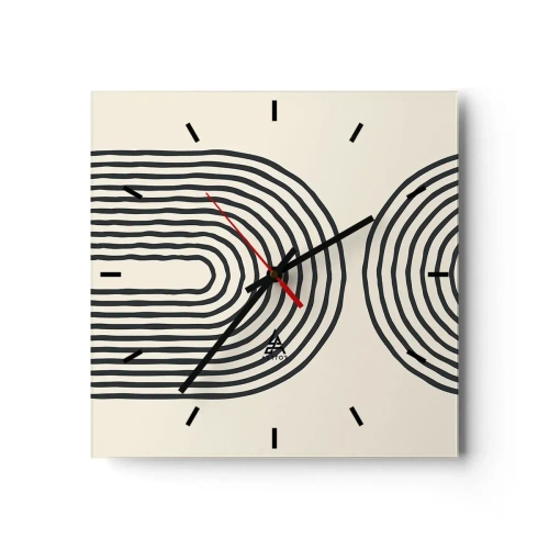 Orologio da parete - Orologio in Vetro - Motivo geometrico astratto con linee simmetriche su sfondo chiaro - 30x30cm - Tra un attimo... - Decorazione murale moderna per soggiorno e camera da letto ARTTOR