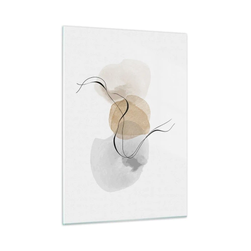 Quadro su vetro - Una sottile astrazione con macchie pastello e linee nere. - 50x70cm - Grani d'aria - Decorazione murale moderna per soggiorno e camera da letto ARTTOR