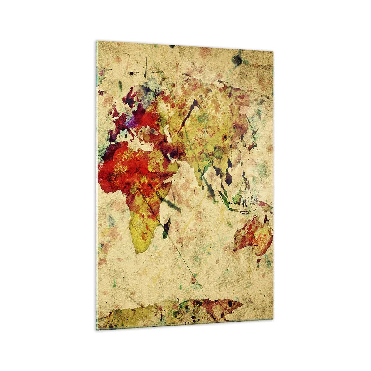 Quadro su vetro - Un'interpretazione artistica e colorata della mappa del mondo - 70x100cm - La vita come la carta colorata di una mappa - Decorazione murale moderna per soggiorno e camera da letto ARTTOR