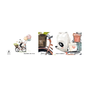 Campione di Fotomurale Adesivo Deluxe Sticker - Giorno felice - Per bambini, Panda in bicicletta, Astrazione - 100x30 cm