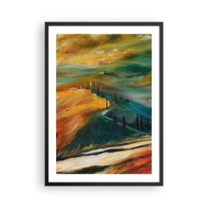 Poster in cornice nera - Un paesaggio dai colori intensi, una strada tra le colline - 50x70cm - Paesaggio toscano - Decorazione murale moderna per soggiorno e camera da letto ARTTOR