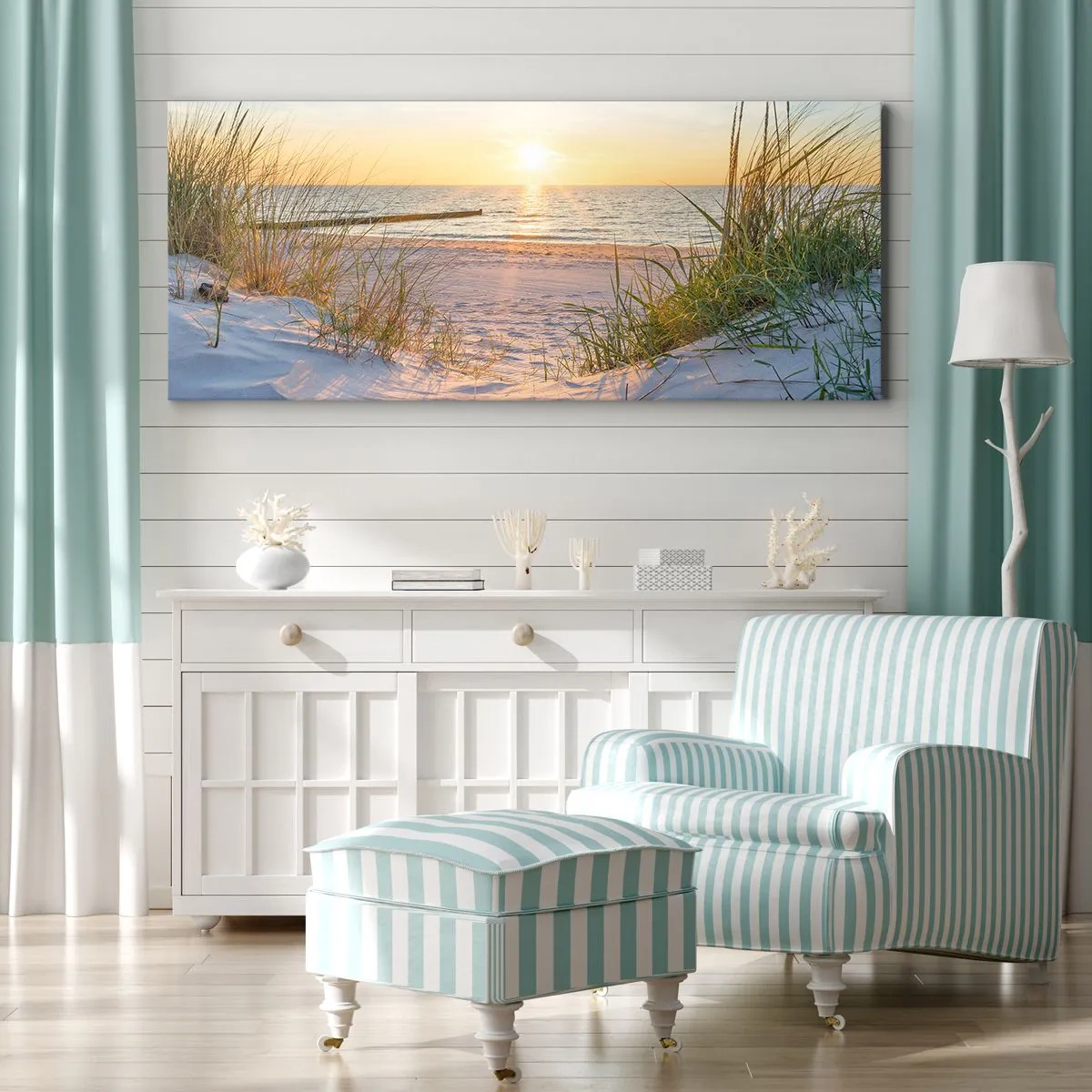 Quadro su tela - Stampe su Tela - Rumore del mare, uccelli che cantano, spiaggia selvatica tra i cespugli... - 100x40 cm