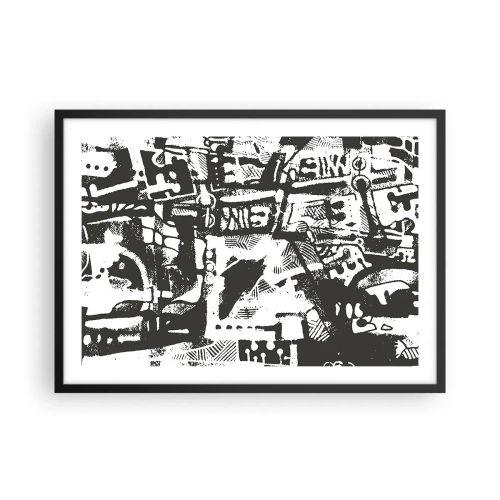 Poster in cornice nera - Motivo retrò monocromatico astratto - 70x50cm - Ordine o caos? - Decorazione murale moderna per soggiorno e camera da letto ARTTOR