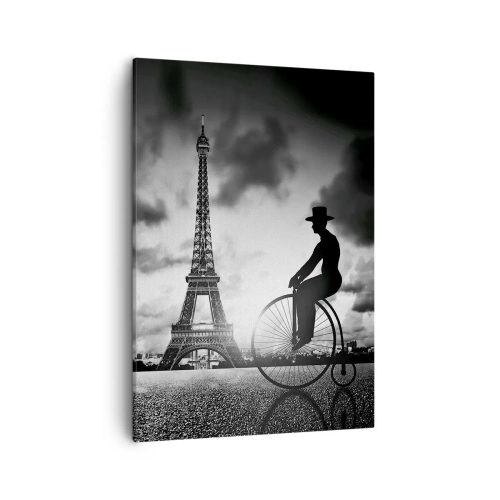 Quadro su tela - Stampe su Tela - Immagine in bianco e nero di una bicicletta retrò con la Torre Eiffel sullo sfondo - 50x70cm - Nostalgia della Belle Epoque - Decorazione murale moderna per soggiorno e camera da letto ARTTOR