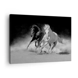 Quadro su tela - Stampe su Tela - Cavalli in corsa in bianco e nero - 70x50cm - Il galoppo della libertà - Decorazione murale moderna per soggiorno e camera da letto ARTTOR