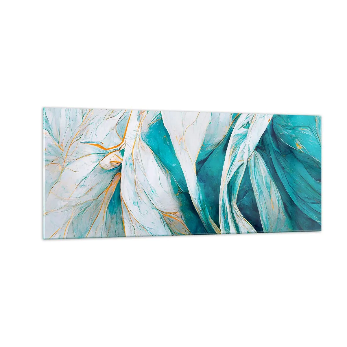 Quadro su vetro - Astrazione blu con motivi d'oro - 100x40 cm