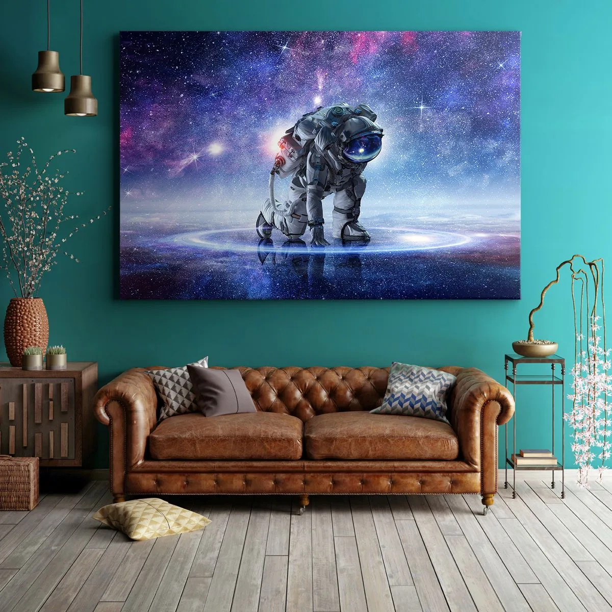 Quadro su tela - Stampe su Tela - Astronauta in un paesaggio galattico - 120x80cm - Il cielo stellato sopra di me - Decorazione murale moderna per soggiorno e camera da letto ARTTOR