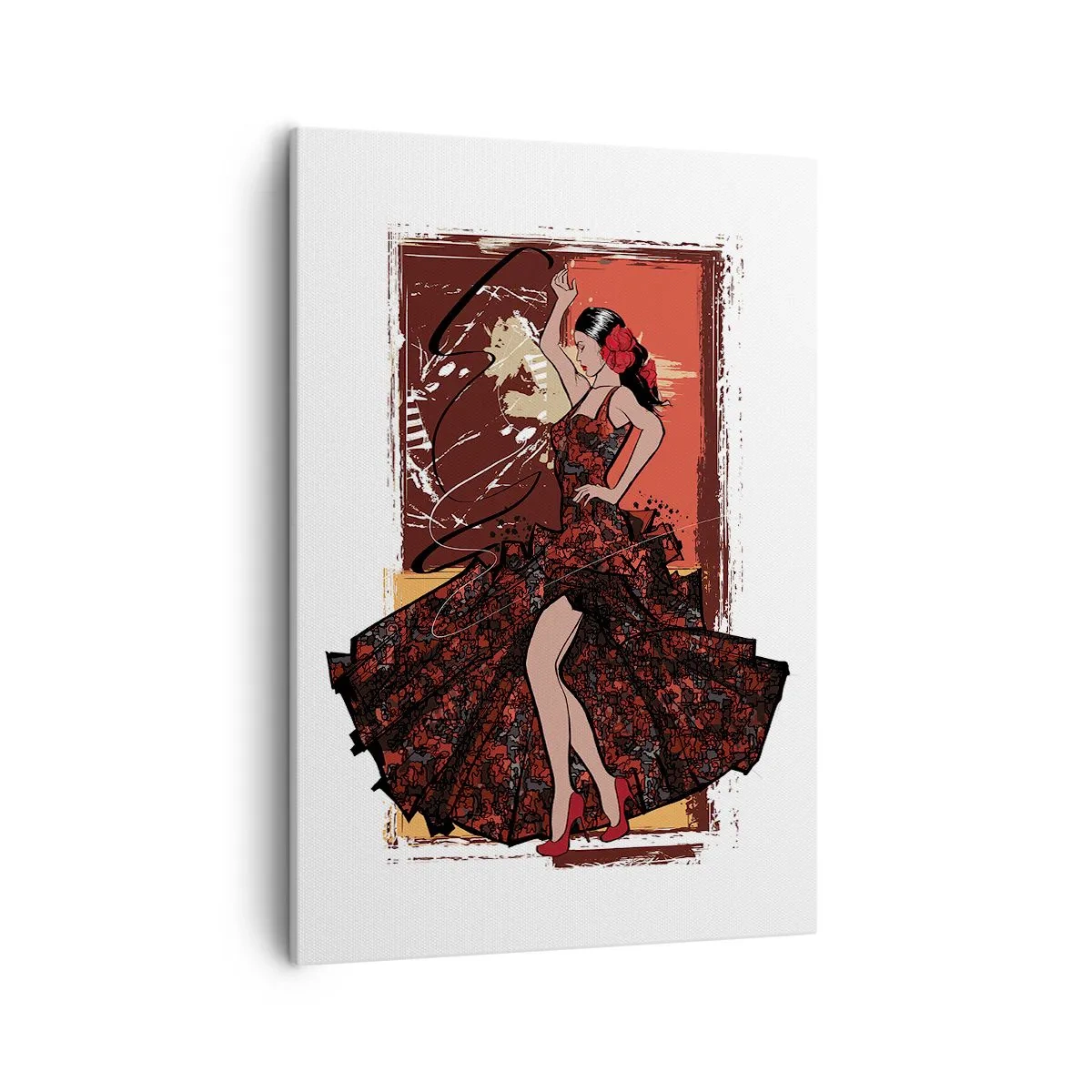 Quadro su tela - Stampe su Tela - Una ballerina in un abito rosso e nero su uno sfondo artistico - 50x70cm - Al ritmo del cuore - Decorazione murale moderna per soggiorno e camera da letto ARTTOR
