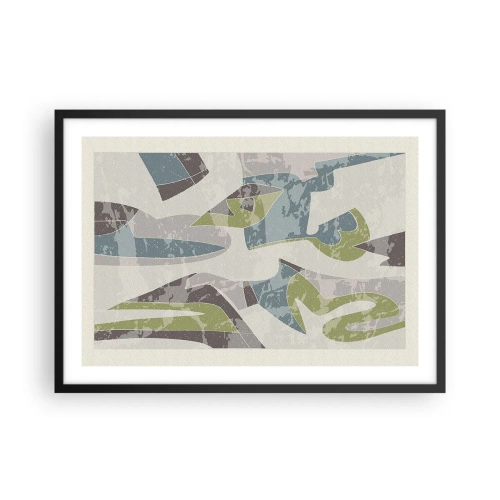 Poster in cornice nera - Forme astratte in verde e blu su uno sfondo chiaro - 70x50cm - Composizione oltre il vetro - Decorazione murale moderna per soggiorno e camera da letto ARTTOR