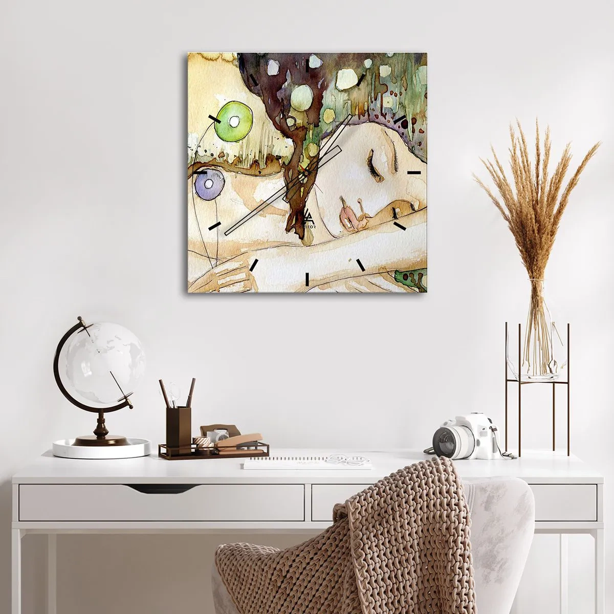 Orologio da parete - Orologio in Vetro - Sogno smeraldo e viola - 40x40 cm