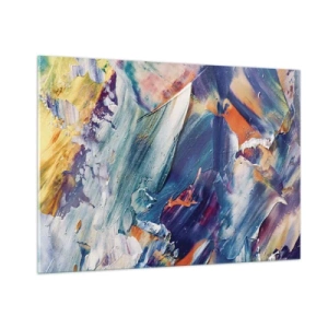 Quadro su vetro - Astrazione dinamica con pennellate spesse - 100x70cm - La confusione del colore - Decorazione murale moderna per soggiorno e camera da letto ARTTOR