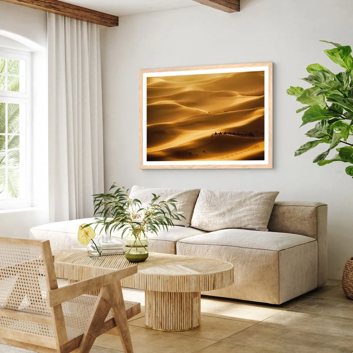Poster in cornice rovere chiaro - La carovana sulle onde del deserto - 50x40 cm