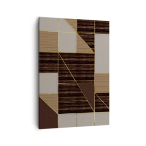 Quadro su tela - Stampe su Tela - Motivi geometrici nei toni del marrone con linee dorate - 50x70cm - Mosaico di marrone e oro - Decorazione murale moderna per soggiorno e camera da letto ARTTOR