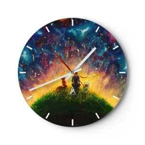 Orologio da parete - Orologio in Vetro - Un dipinto raffigurante due figure contro un cielo colorato - 30x30cm - Amore e amicizia: l'intero mondo - Decorazione murale moderna per soggiorno, cucina e camera da letto ARTTOR