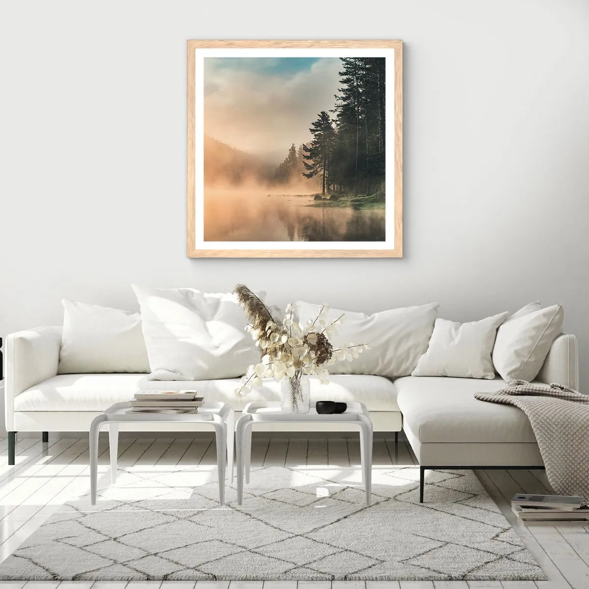 Poster in cornice rovere chiaro - La nascita del giorno - 50x50 cm