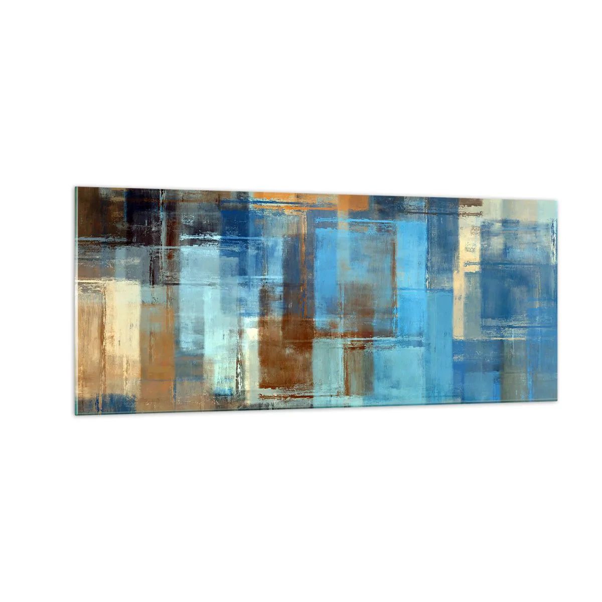 Quadro su vetro - Attraverso la tenda blu - 100x40 cm