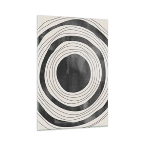 Quadro su vetro - Cerchi concentrici bianchi e neri su sfondo chiaro - 80x120cm - Proprio al centro - Decorazione murale moderna per soggiorno e camera da letto ARTTOR