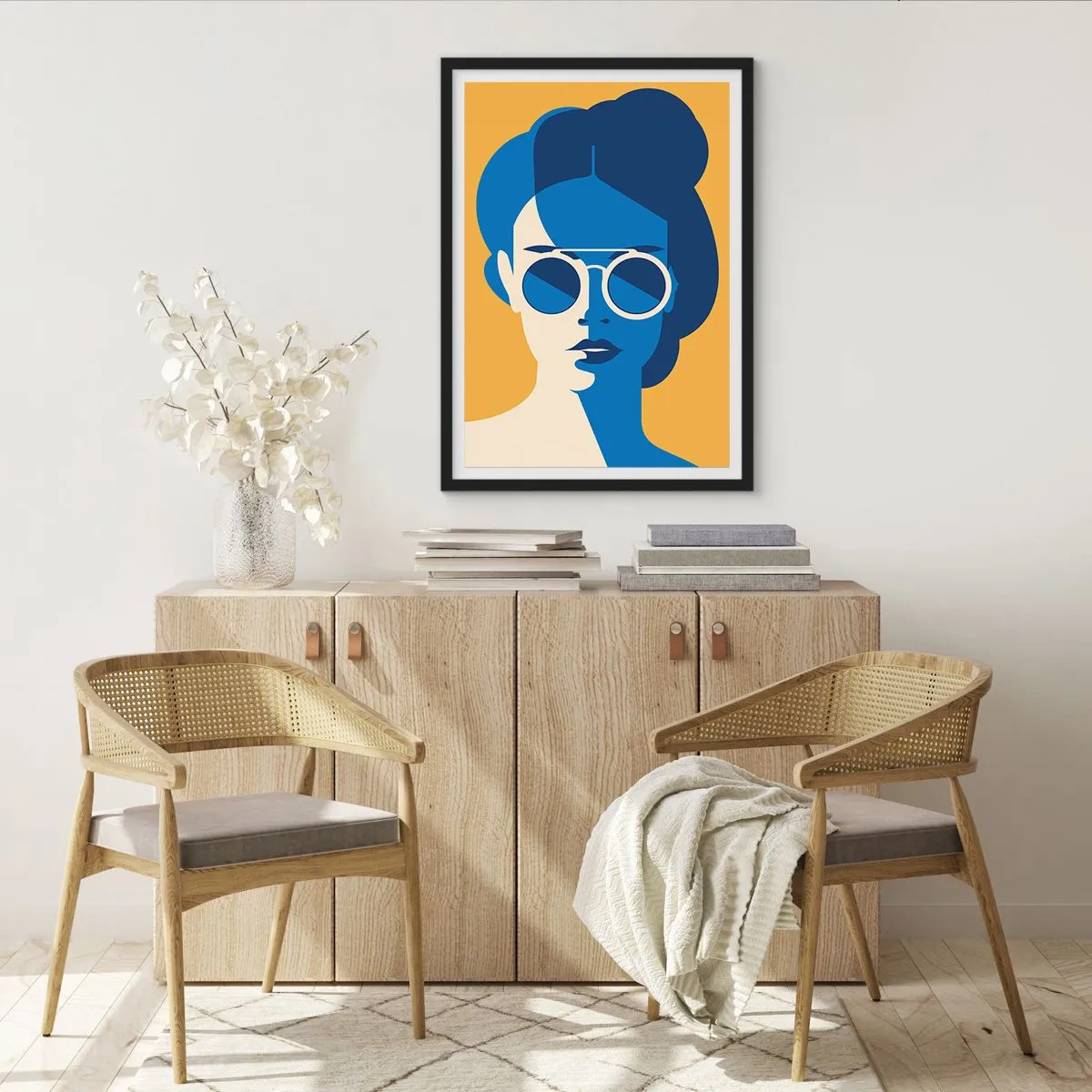 Poster in cornice nera - Ritratto astratto di una donna che indossa occhiali da sole - 50x70cm - Look vacanziero - Decorazione murale moderna per soggiorno e camera da letto ARTTOR