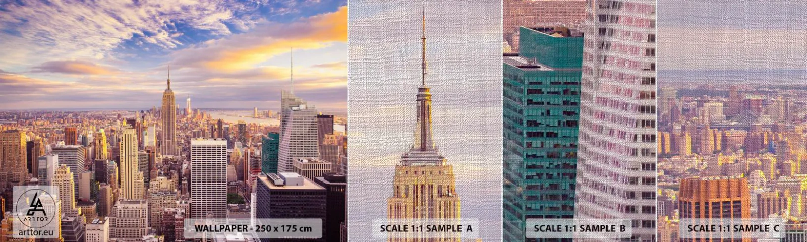 Campione di Fotomurale Premium Canvas - Toccando le nuvole - Città, New York, Architettura - 100x30 cm