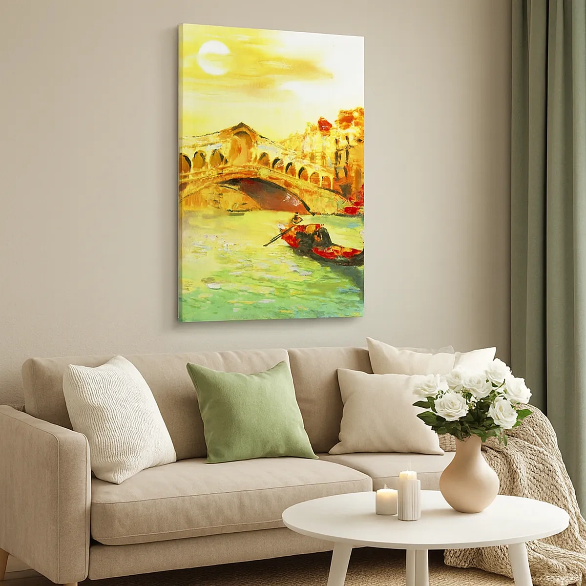 Quadro su tela - Stampe su Tela - Un pittoresco ponte sul canale con una gondola alla luce del sole al tramonto - 50x70cm - Il pellegrinaggio degli innamorati - Decorazione murale moderna per soggiorno e camera da letto ARTTOR