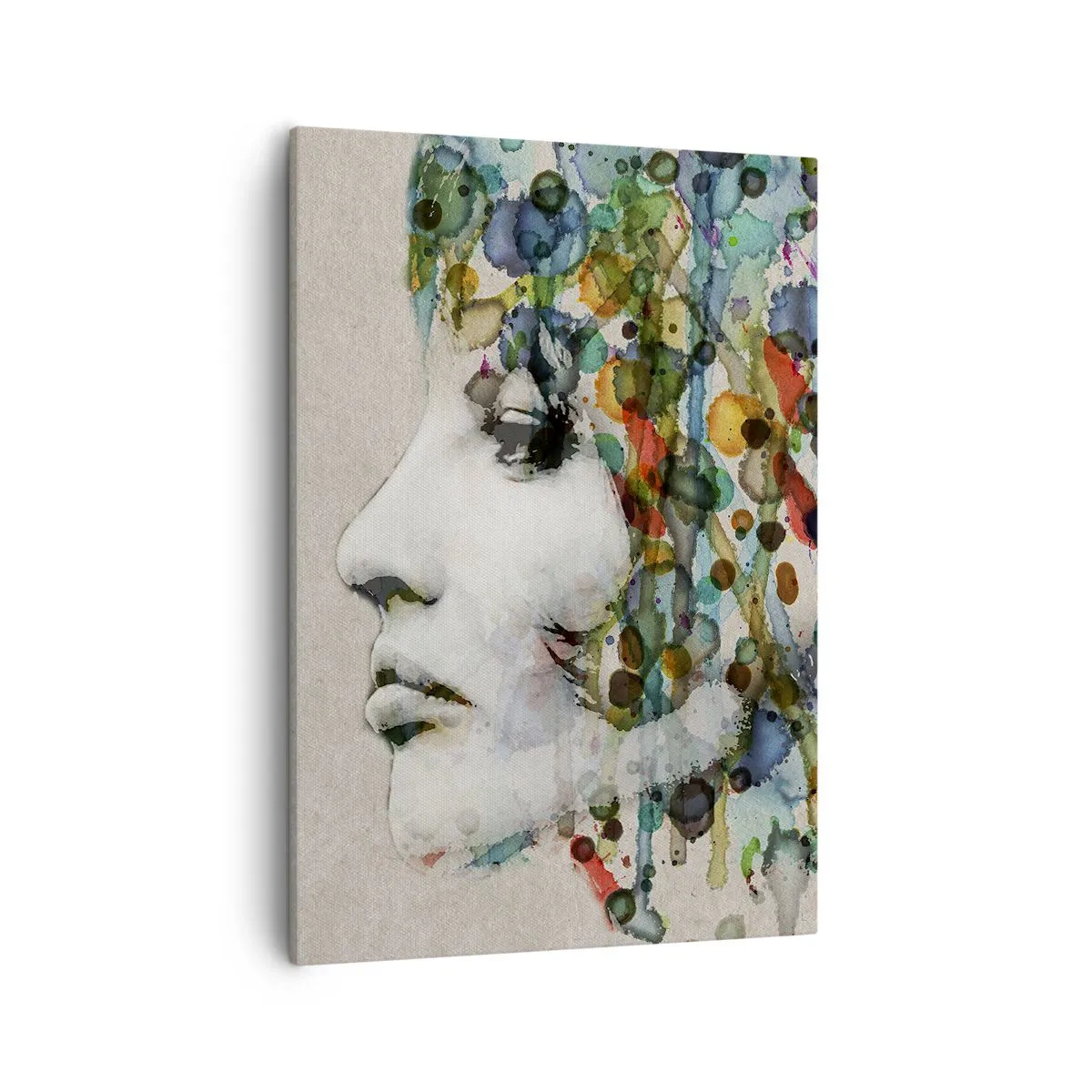 Quadro su tela - Stampe su Tela - Profilo di una donna in colori acquerellati con uno sfondo astratto - 50x70cm - Emersa dal grigio - Decorazione murale moderna per soggiorno e camera da letto ARTTOR