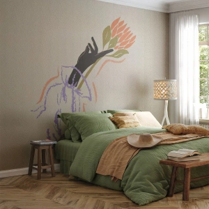 Fotomurali Premium Sand - Un bouquet grafico tenuto dalla sagoma di una mano - 100x70cm - Tocco delicato - Decorazione murale moderna per soggiorno e camera da letto ARTTOR