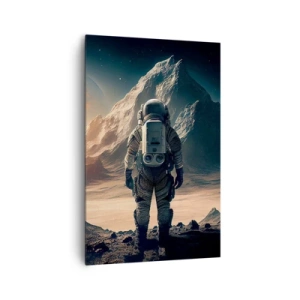 Quadro su tela - Stampe su Tela - Astronauta sullo sfondo di maestose montagne - 80x120cm - Nuova sfida - Decorazione murale moderna per soggiorno e camera da letto ARTTOR