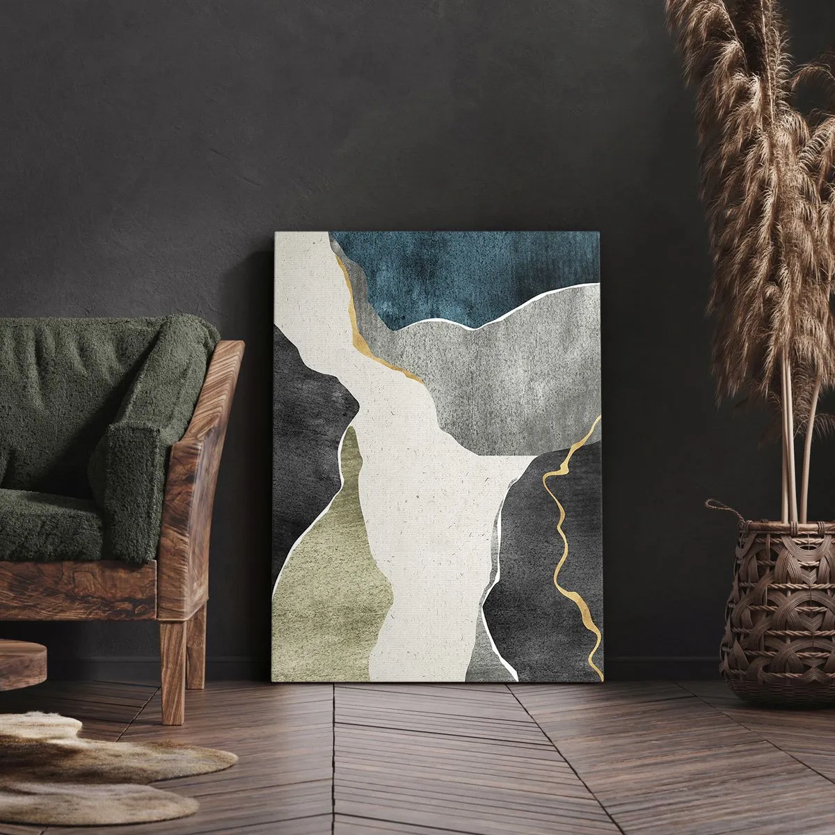 Quadro su tela - Stampe su Tela - Composizione mosaico con filo d'oro - 65x120 cm