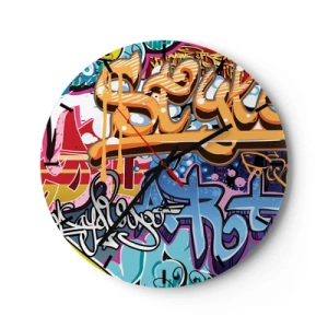 Orologio da parete - Orologio in Vetro - Un quadrante di orologio con un motivo graffiti dai colori vivaci - 30x30cm - Murali, murali, murali… - Decorazione murale moderna per soggiorno, cucina e camera da letto ARTTOR