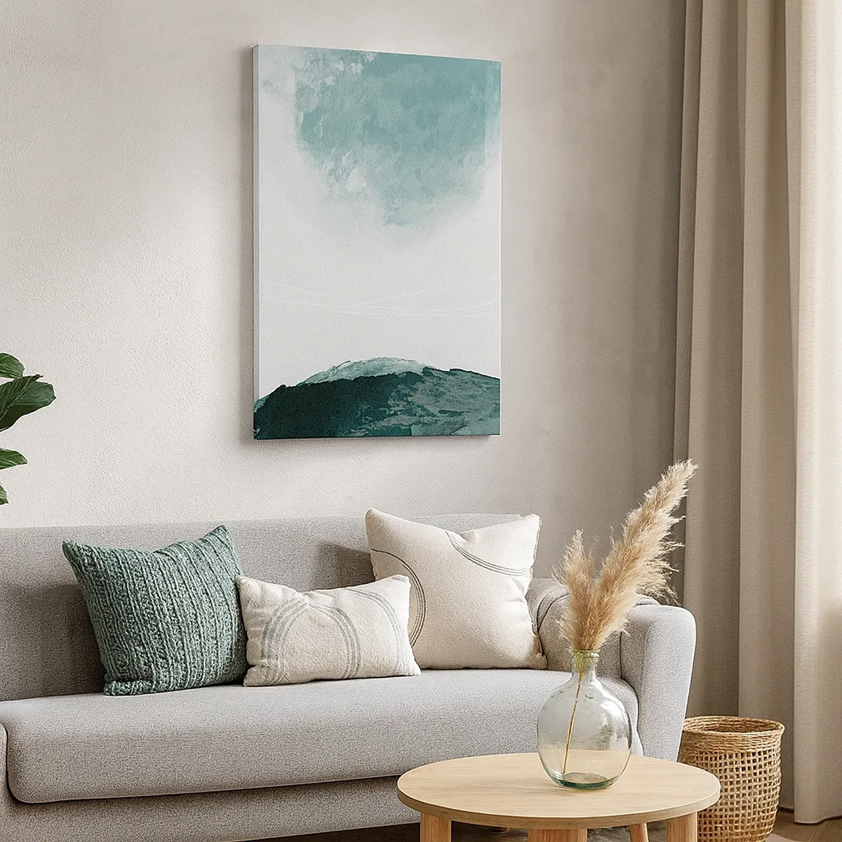 Quadro su tela - Stampe su Tela - Una delicata composizione astratta nelle tonalità del verde, con forme delicate su uno sfondo chiaro. - 50x70cm - Incontro con la nebbia - Decorazione murale moderna per soggiorno e camera da letto ARTTOR