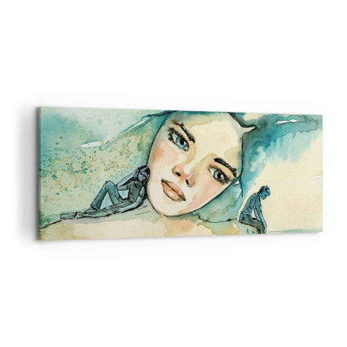 Quadro su tela - Stampe su Tela - Acquerello del volto di una donna con motivo riflettente - 120x50cm - Am I blue? - Decorazione murale moderna per soggiorno e camera da letto ARTTOR