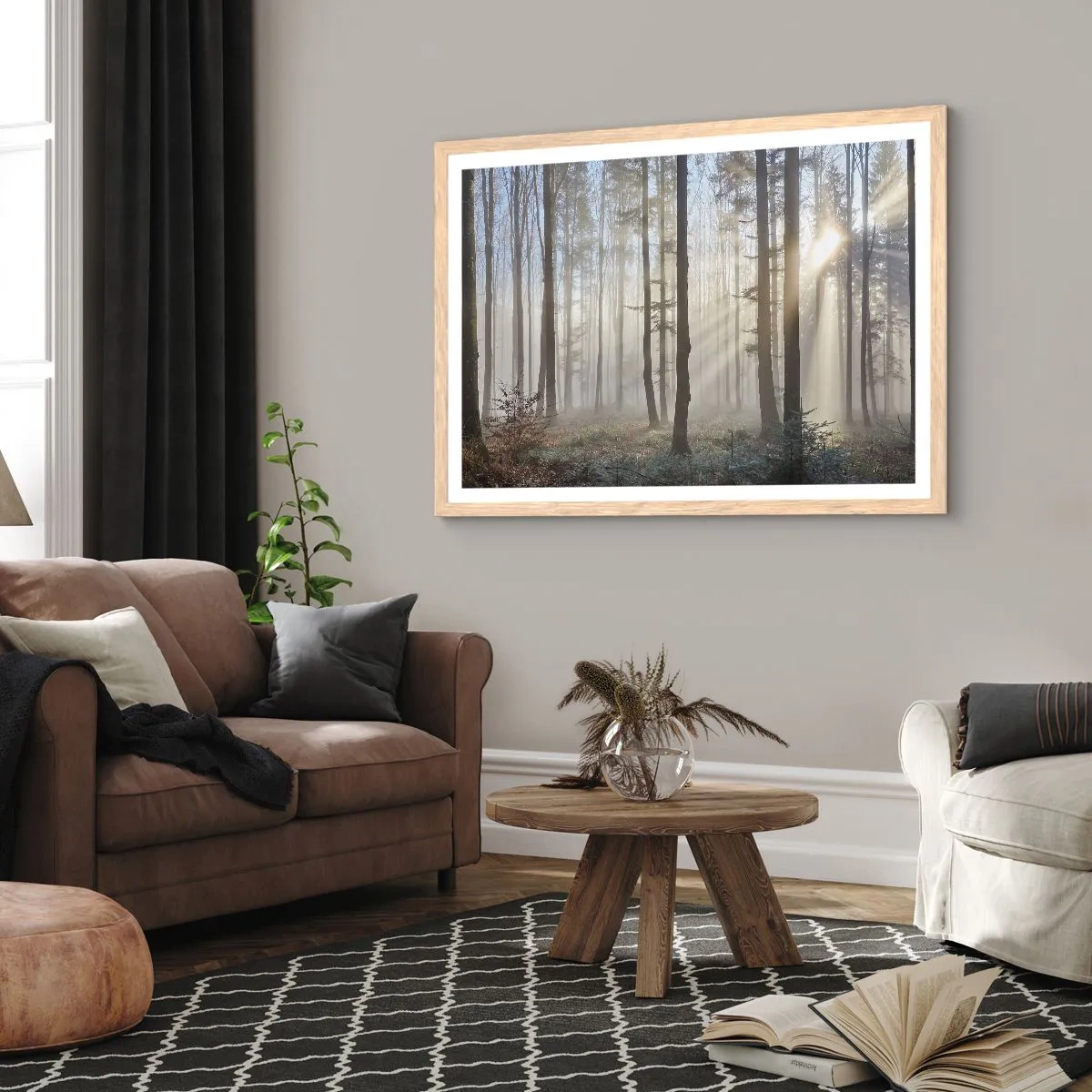 Poster in cornice rovere chiaro - Anche la nebbia si è svegliata - 70x50 cm