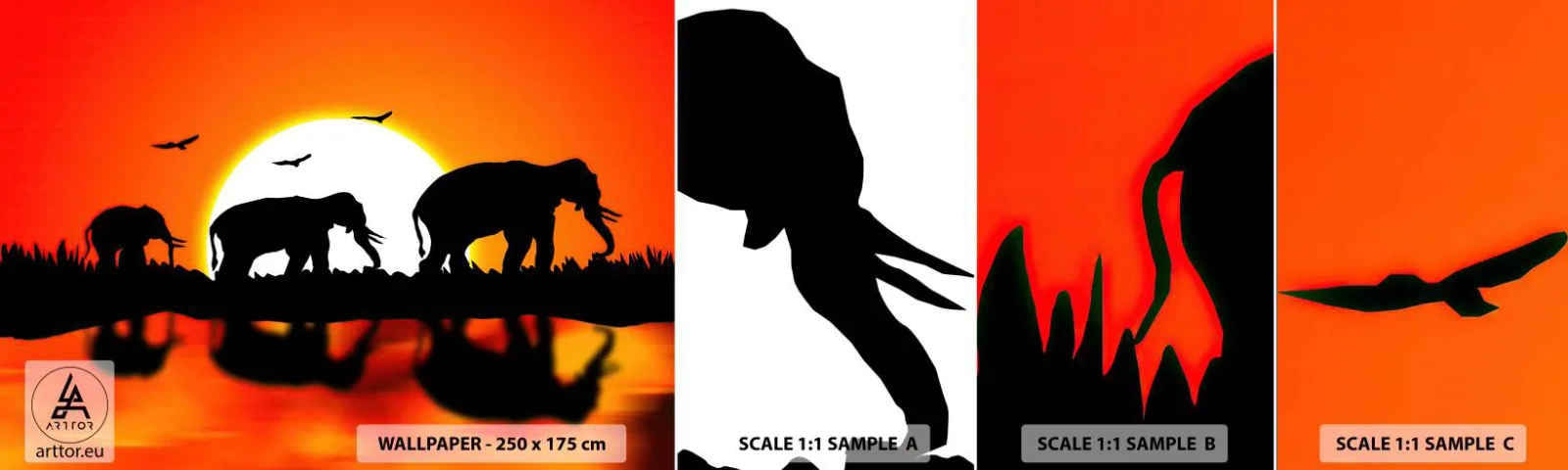 Campione Di Fotomurale Standard Eco - Un piccolo drink la sera - Animali, Africa, Elefante - 100x30 cm