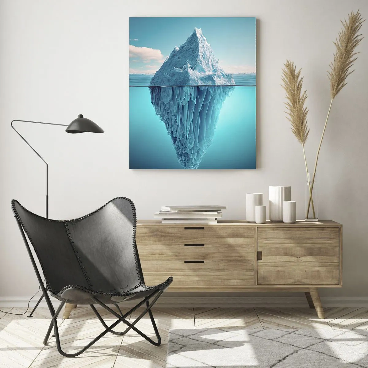 Quadro su vetro - Un iceberg che galleggia nell'oceano, di cui una parte è visibile sott'acqua. - 50x70cm - Il re del ghiaccio - Decorazione murale moderna per soggiorno e camera da letto ARTTOR