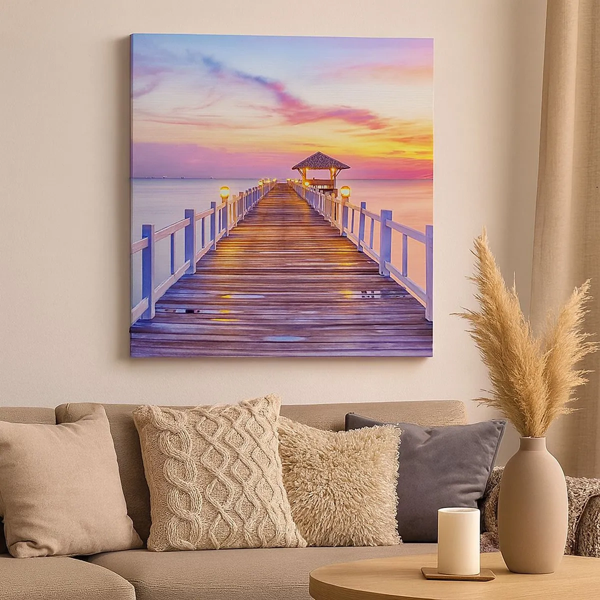 Quadro su tela - Stampe su Tela - Silenzio della sera in lilla e oro - 30x30 cm