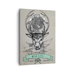 Quadro su tela - Stampe su Tela - Geometria di cervo in stile vintage con scritta Wild Life - 50x70cm - La visione di Sant'Uberto - Decorazione murale moderna per soggiorno e camera da letto ARTTOR