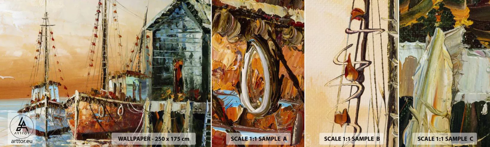 Campione Di Fotomurale Standard Eco - Ritorno tranquillo - Peschereccio, Porto di pescatori, Pezzo - 100x30 cm