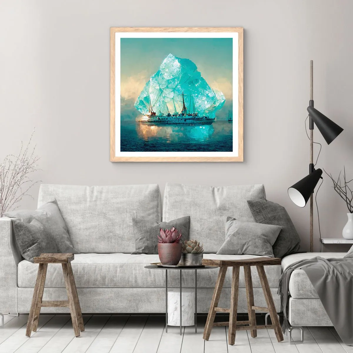 Poster in cornice rovere chiaro - Brillante artico - 50x50 cm