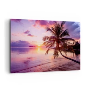 Quadro su tela - Stampe su Tela - Spiaggia tropicale con palme al tramonto - 100x70cm - Beatitudine a perdita d'occhio - Decorazione murale moderna per soggiorno e camera da letto ARTTOR