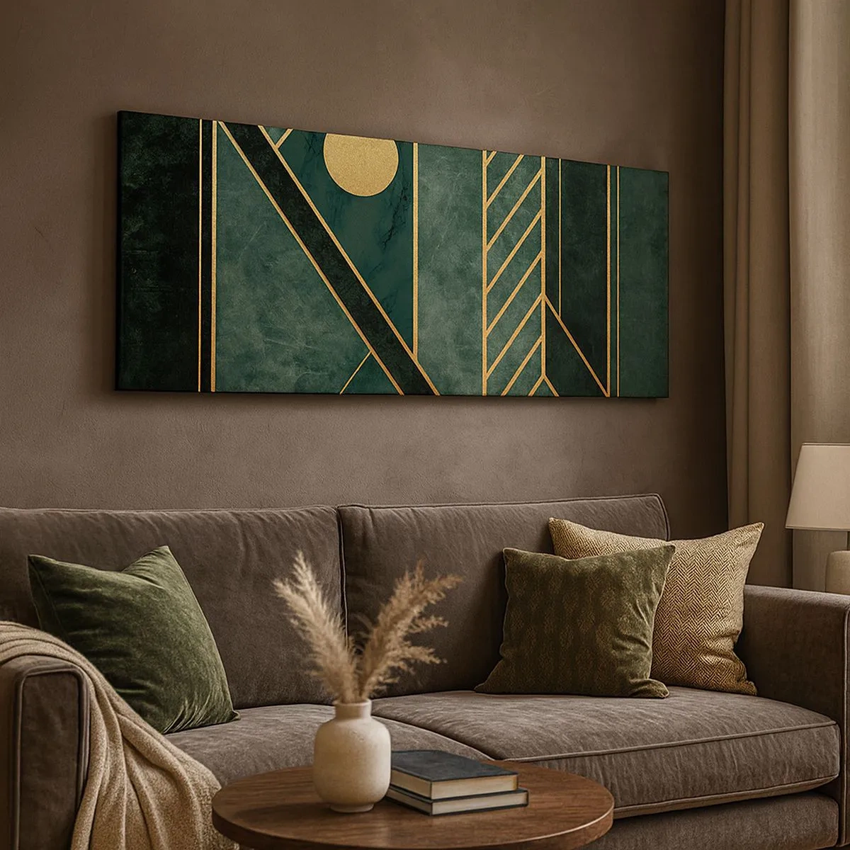 Quadro su tela - Stampe su Tela - Dinamica di oro e azzurro - 100x40 cm