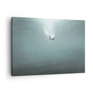 Quadro su tela - Stampe su Tela - Una figura immersa in acque profonde e turchesi - 70x50cm - Nell'abbraccio dell'oceano - Decorazione murale moderna per soggiorno e camera da letto ARTTOR