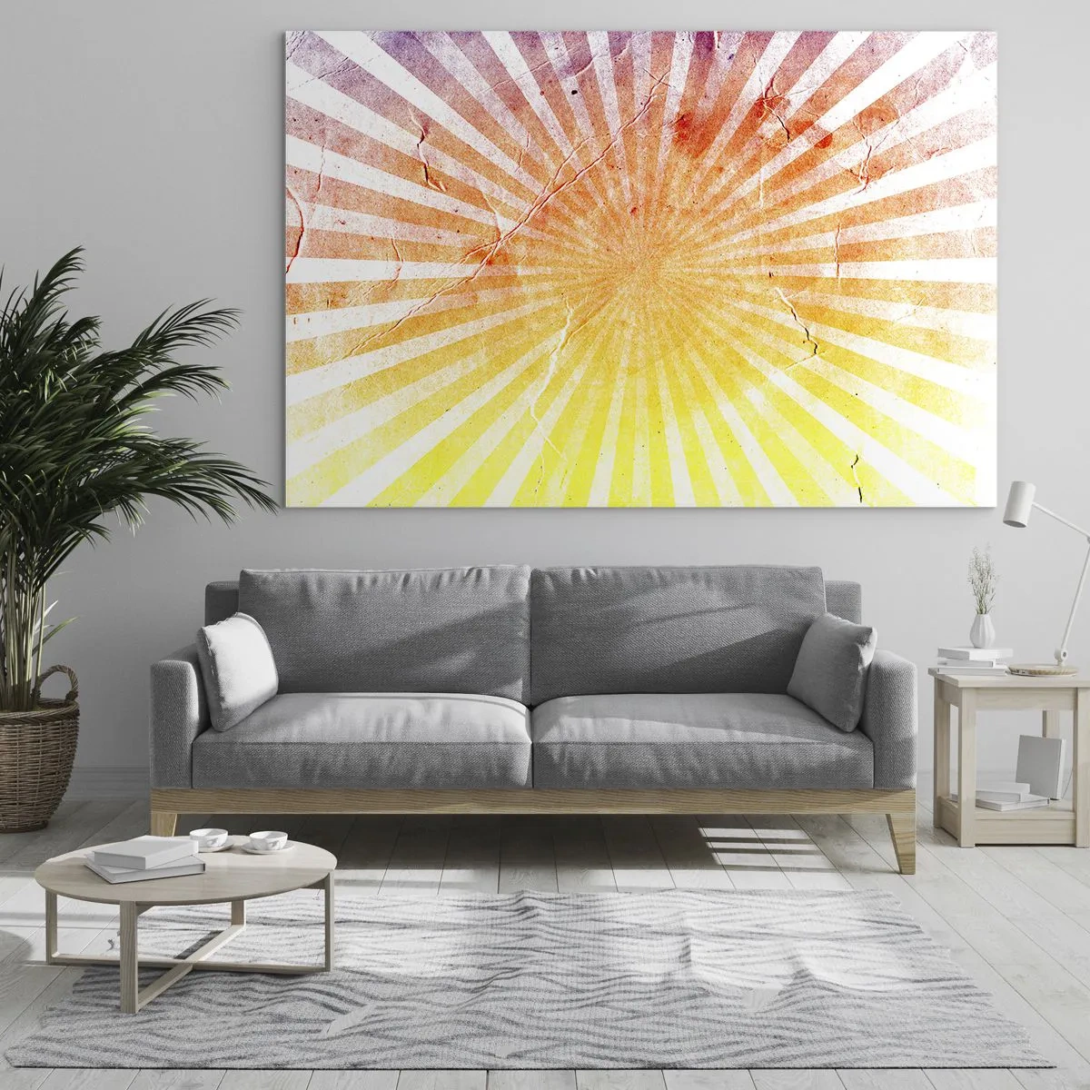 Quadro su vetro - Raggi del sole nascente o tramontante in stile retrò - 70x50cm - Albe e tramonti - Decorazione murale moderna per soggiorno e camera da letto ARTTOR