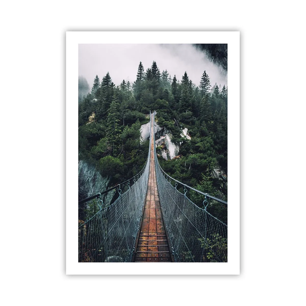 Poster - Un ponte sospeso attraverso una foresta fitta e nebbiosa - 50x70cm - Solo per le aquile - Decorazione murale moderna per soggiorno e camera da letto ARTTOR