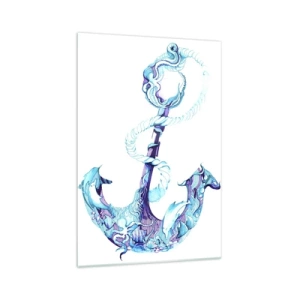 Quadro su vetro - Ancora astratta nei toni del blu con dettagli nautici - 70x100cm - La confidente dei segreti del mare - Decorazione murale moderna per soggiorno e camera da letto ARTTOR