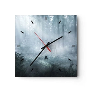 Orologio da parete - Orologio in Vetro - Un cervo in una fitta foresta avvolto nella nebbia mattutina - 30x30cm - Passeggiata mattutina sulle sue terre - Decorazione murale moderna per soggiorno e camera da letto ARTTOR
